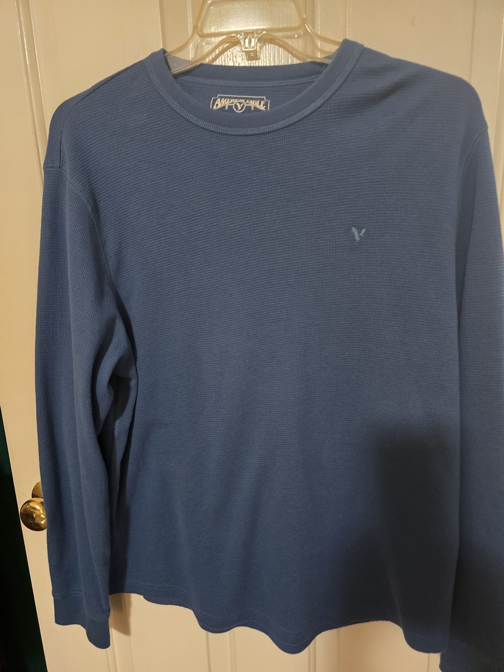 American Age Men’s Long-Sleeve Waffle Crew in Slate Blue